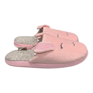 Joe Fresh Slippers Girls Size 6 Pink Bunny Face Mule House Shoes Glitter Cozy